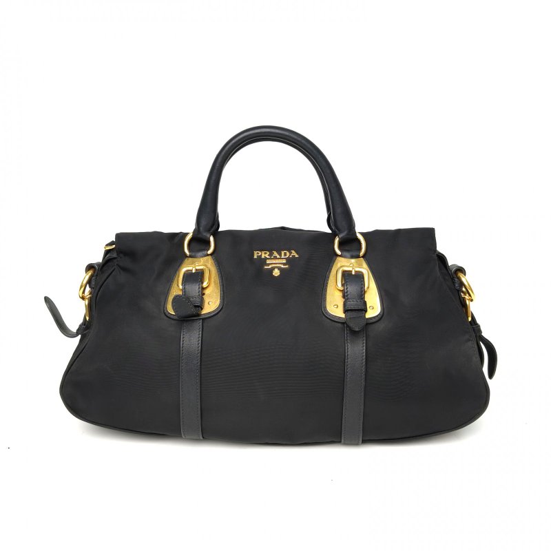 PRADA 黑色尼龍降落傘手提包斜挎包配可拆卸肩帶肩背包-0