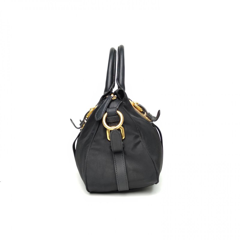 PRADA 黑色尼龍降落傘手提包斜挎包配可拆卸肩帶肩背包-3