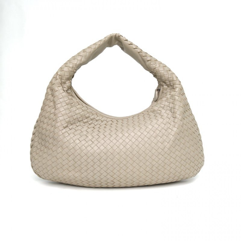 BOTTEGA VENETA 灰色羊皮經典編織和尚包hobo腋下包肩背包-2