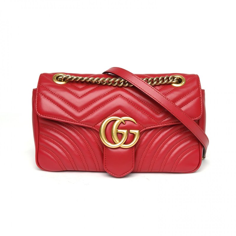 GUCCI GGMarmont肩背包小號26紅色牛皮金扣肩背包-0
