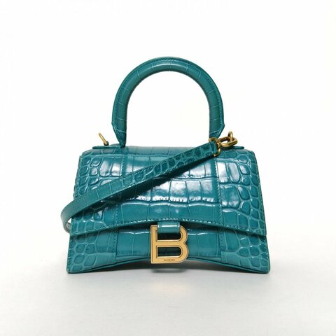BALENCIAGA Hourglass沙漏XS碼綠色牛皮肩背包