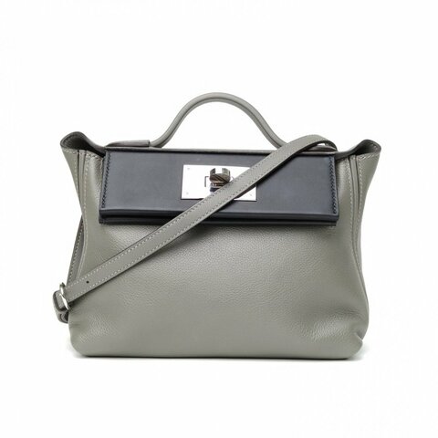 HERMES 2424mini2189黑色拼0L積雨雲灰EC皮/Swift皮B刻銀扣肩背包