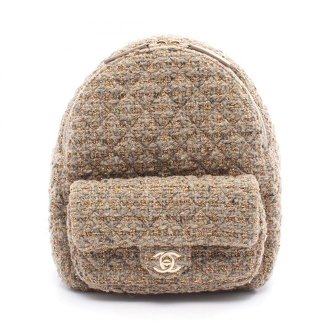 香奈兒 (CHANEL) 絎縫雙肩包 AS0870 織物皮革 米色 金色五金 二手 女士