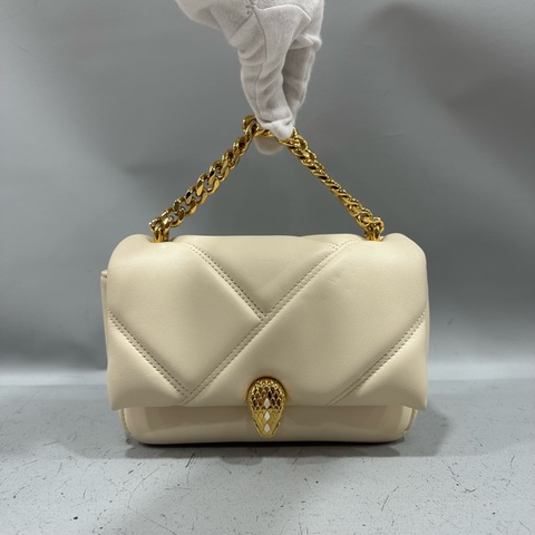 Bvlgari 291089 米白牛皮金鏈舌頭包 斜背包