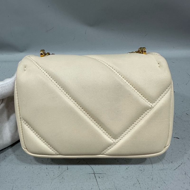 Bvlgari 291089 米白牛皮金鏈舌頭包 斜背包-3