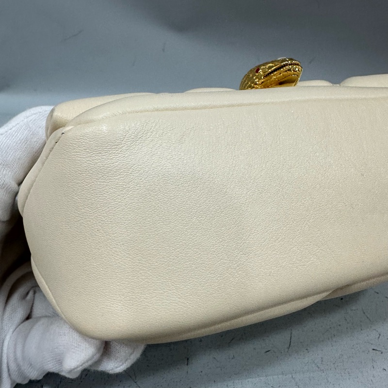 Bvlgari 291089 米白牛皮金鏈舌頭包 斜背包-6