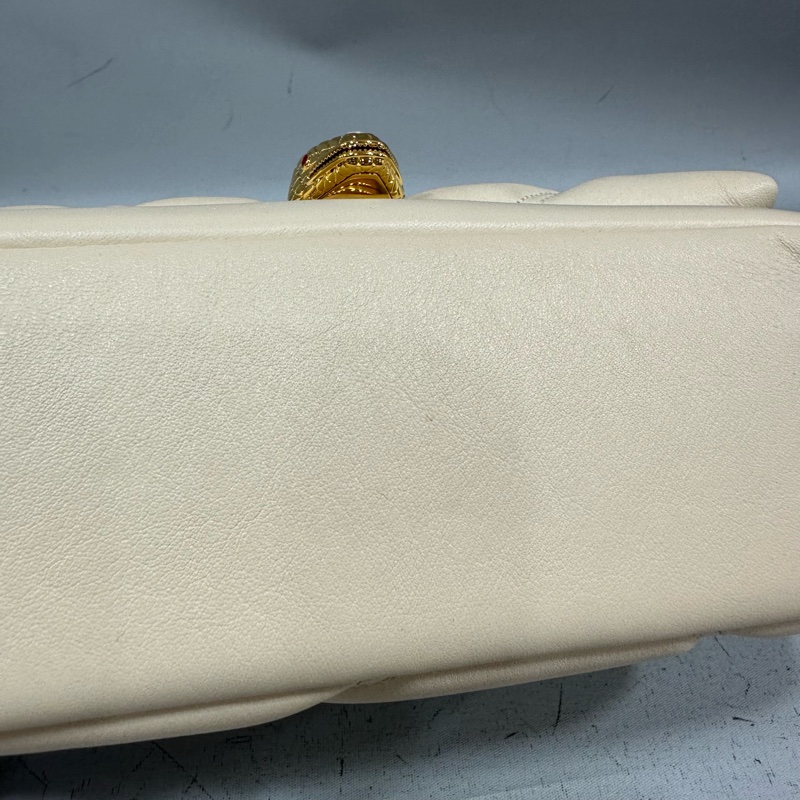 Bvlgari 291089 米白牛皮金鏈舌頭包 斜背包-7