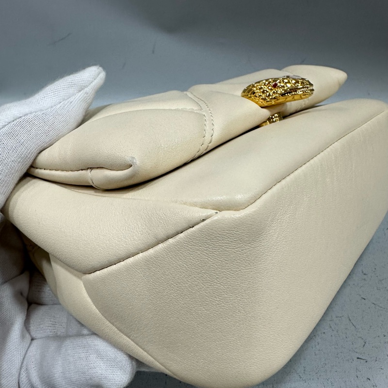 Bvlgari 291089 米白牛皮金鏈舌頭包 斜背包-10