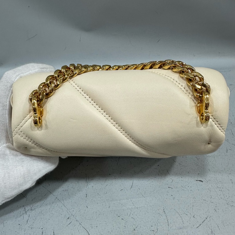 Bvlgari 291089 米白牛皮金鏈舌頭包 斜背包-16