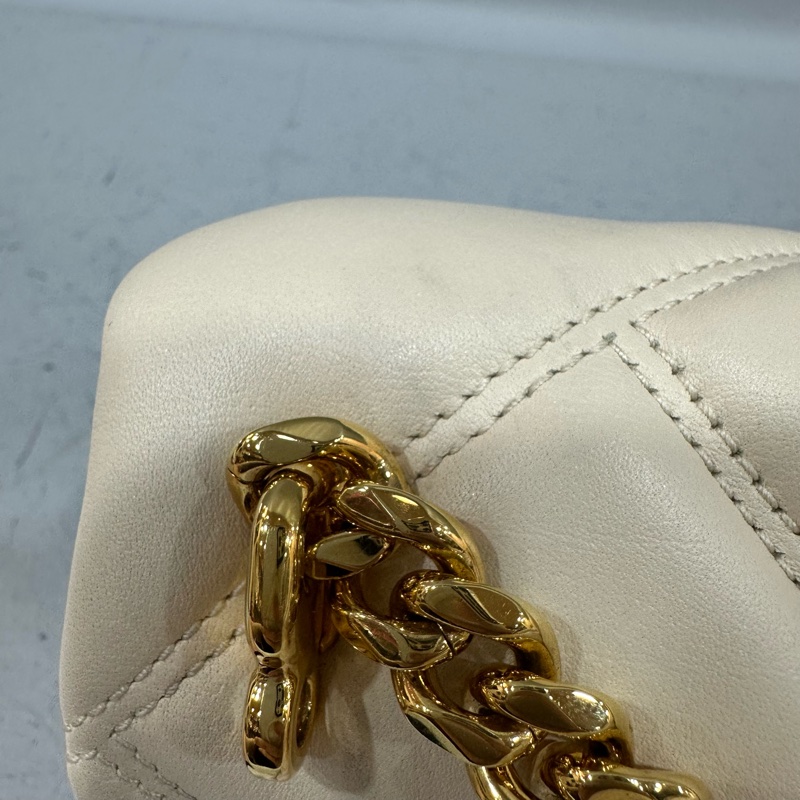 Bvlgari 291089 米白牛皮金鏈舌頭包 斜背包-22