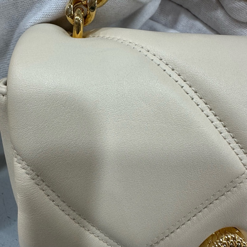 Bvlgari 291089 米白牛皮金鏈舌頭包 斜背包-24