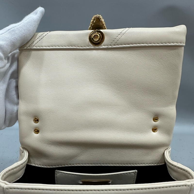 Bvlgari 291089 米白牛皮金鏈舌頭包 斜背包-28