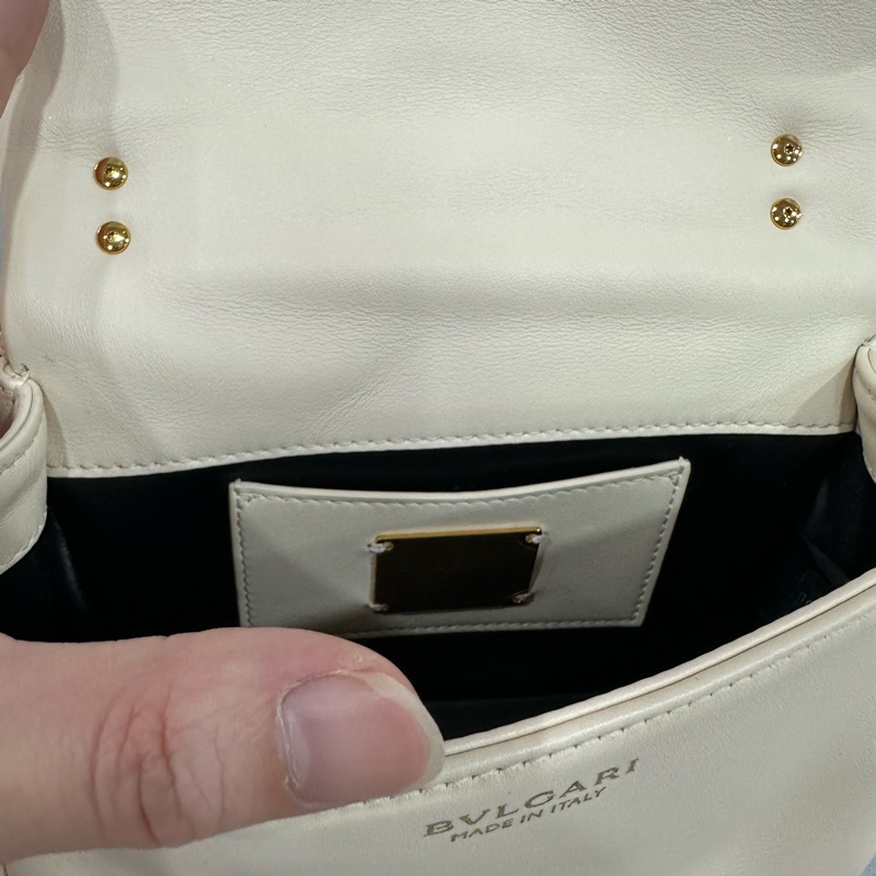 Bvlgari 291089 米白牛皮金鏈舌頭包 斜背包-39