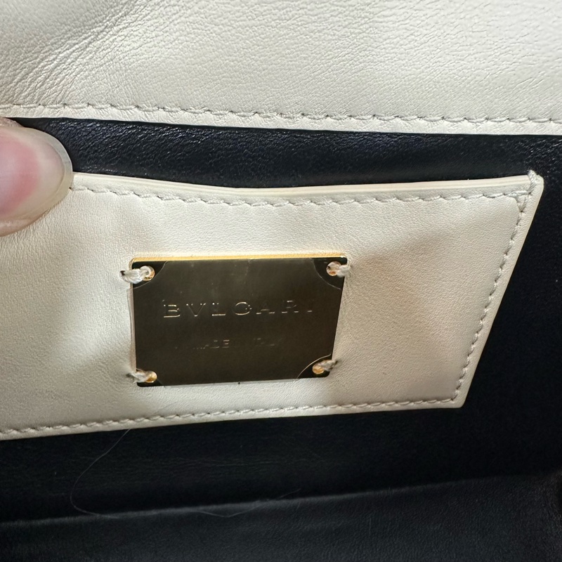 Bvlgari 291089 米白牛皮金鏈舌頭包 斜背包-40