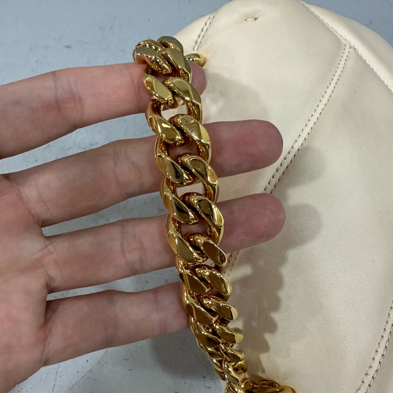 Bvlgari 291089 米白牛皮金鏈舌頭包 斜背包-44