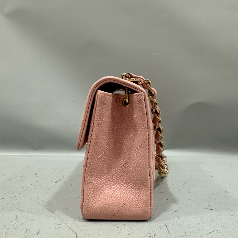 Chanel A01115 粉荔枝皮金釦方胖斜背包 vintage-2