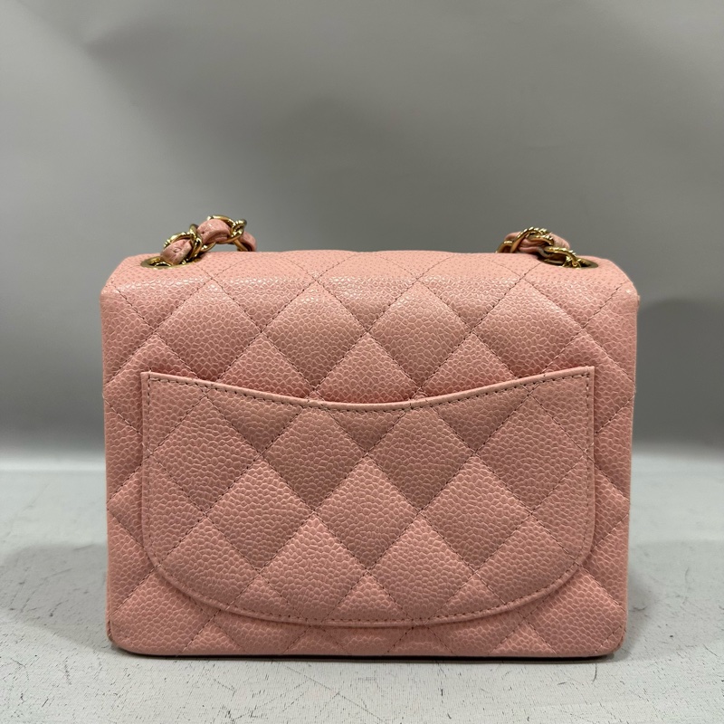 Chanel A01115 粉荔枝皮金釦方胖斜背包 vintage-3