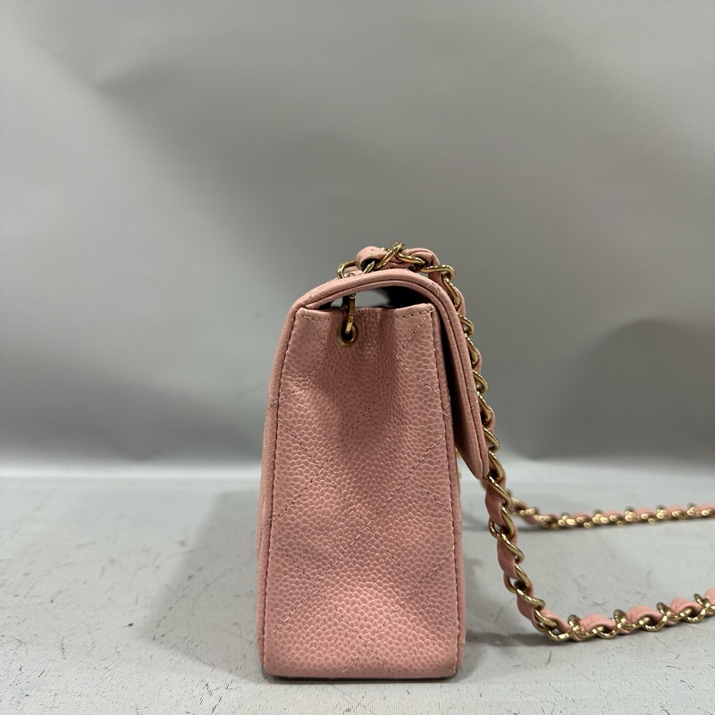 Chanel A01115 粉荔枝皮金釦方胖斜背包 vintage-4