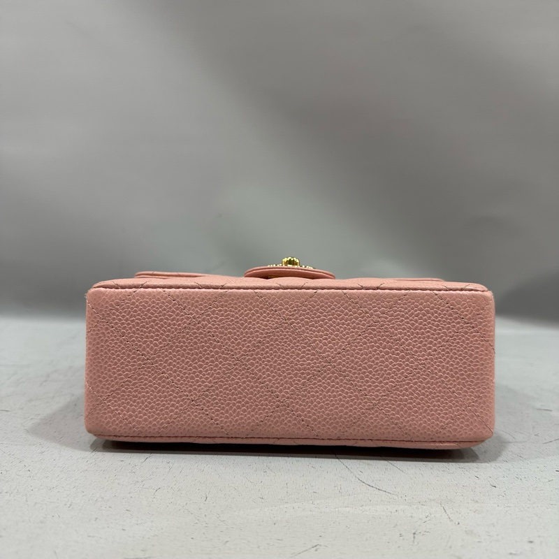 Chanel A01115 粉荔枝皮金釦方胖斜背包 vintage-5