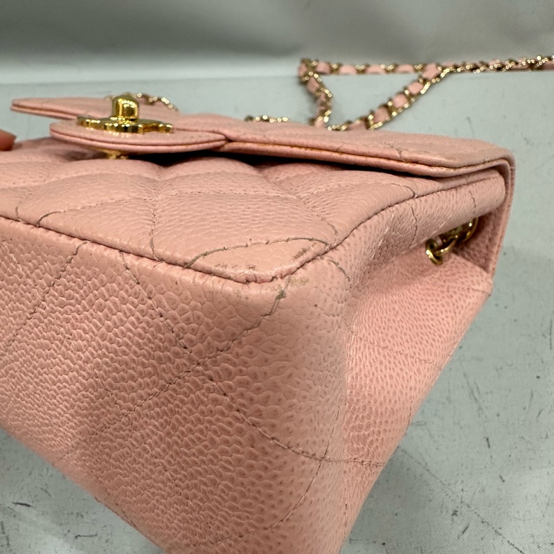 Chanel A01115 粉荔枝皮金釦方胖斜背包 vintage-7