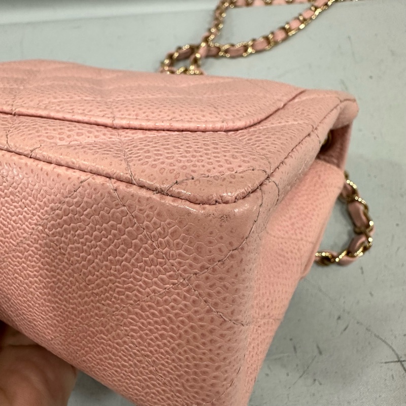 Chanel A01115 粉荔枝皮金釦方胖斜背包 vintage-8