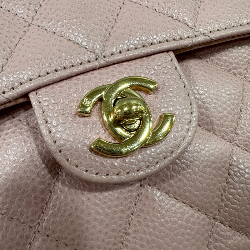 Chanel A01115 粉荔枝皮金釦方胖斜背包 vintage-16