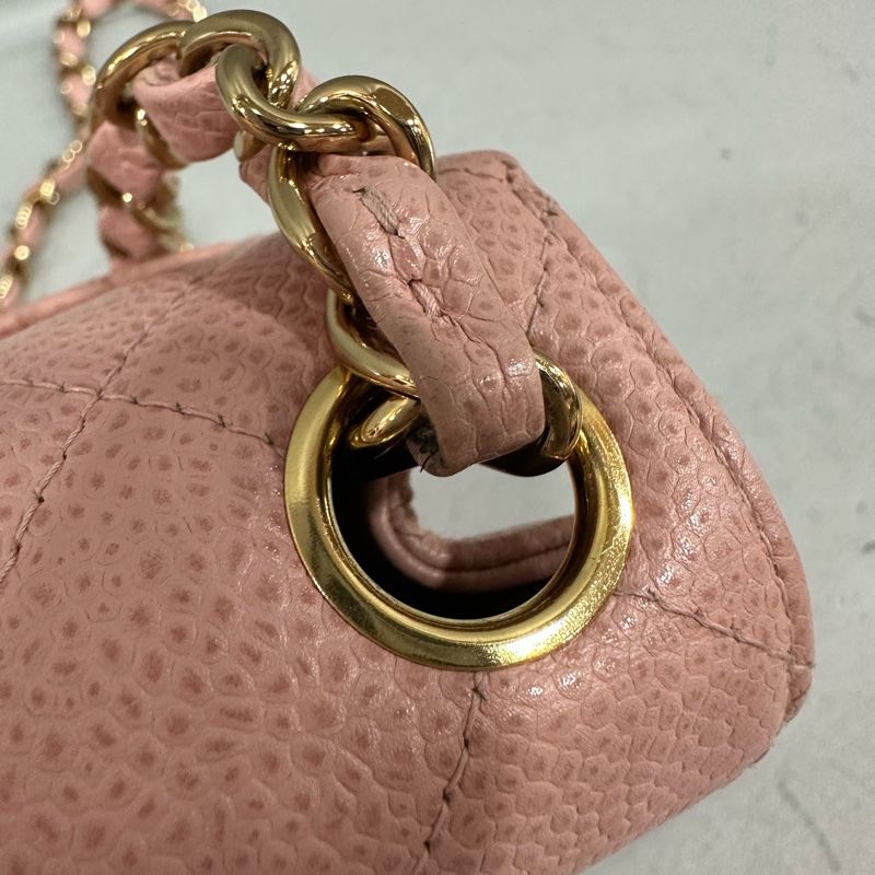 Chanel A01115 粉荔枝皮金釦方胖斜背包 vintage-19