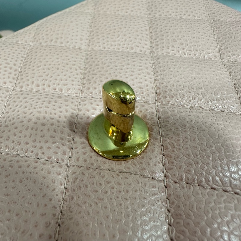 Chanel A01115 粉荔枝皮金釦方胖斜背包 vintage-26