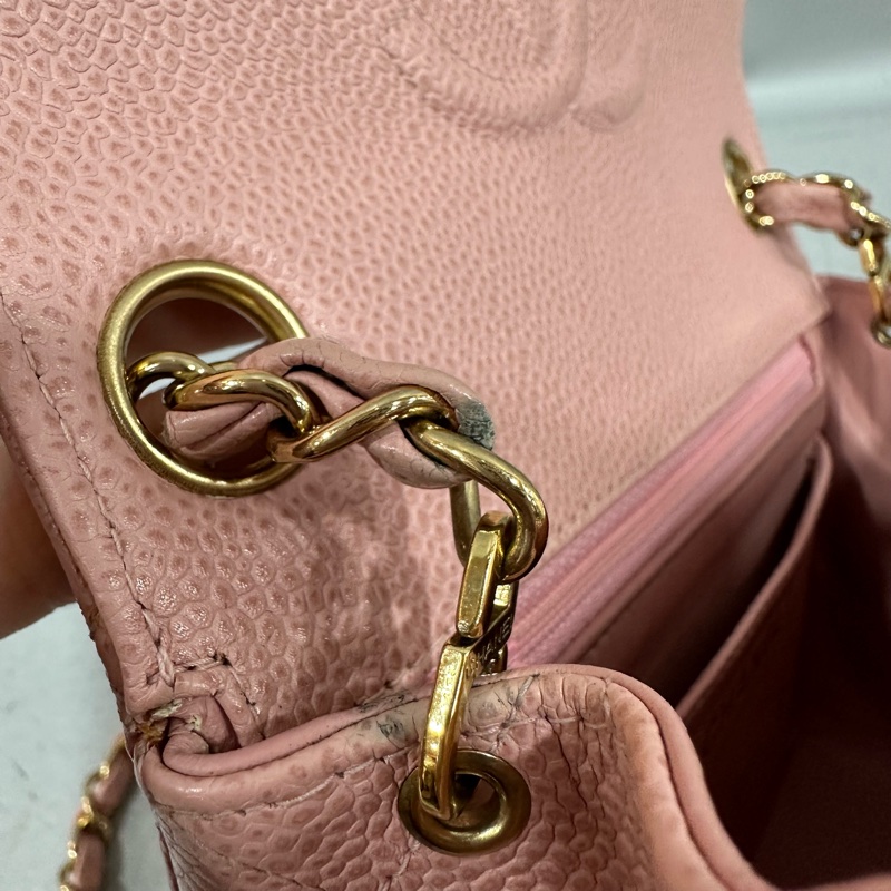 Chanel A01115 粉荔枝皮金釦方胖斜背包 vintage-29
