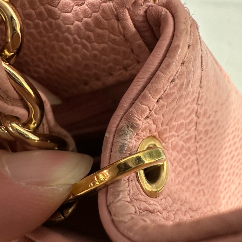 Chanel A01115 粉荔枝皮金釦方胖斜背包 vintage-38