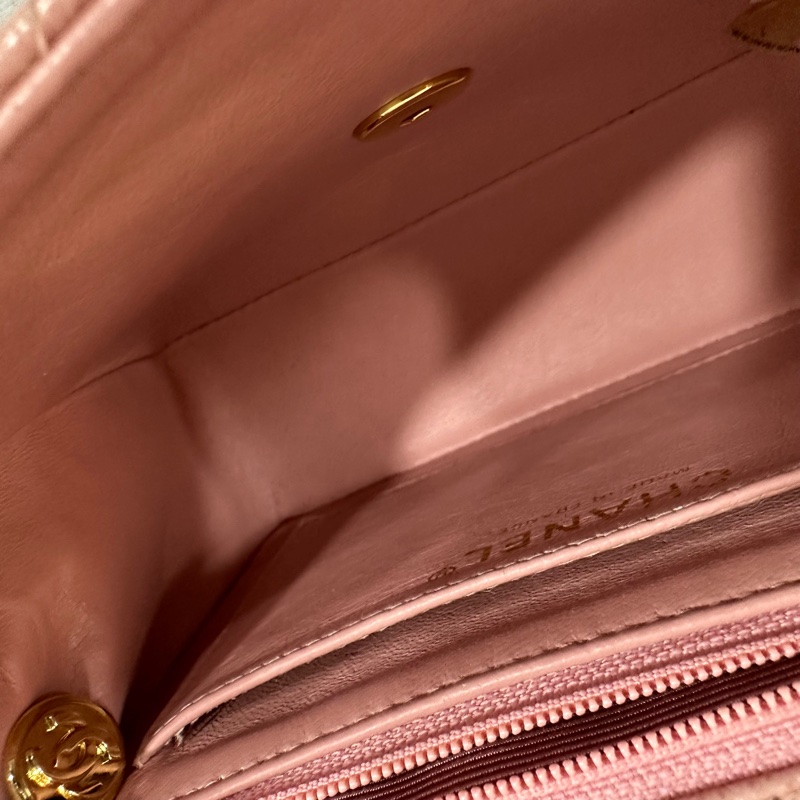 Chanel A01115 粉荔枝皮金釦方胖斜背包 vintage-42