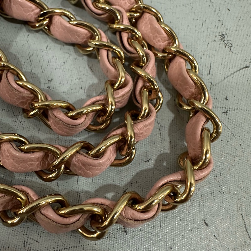 Chanel A01115 粉荔枝皮金釦方胖斜背包 vintage-49