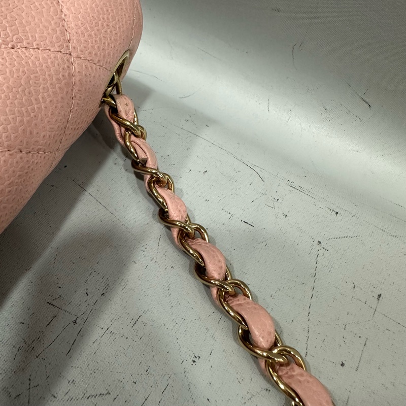 Chanel A01115 粉荔枝皮金釦方胖斜背包 vintage-52