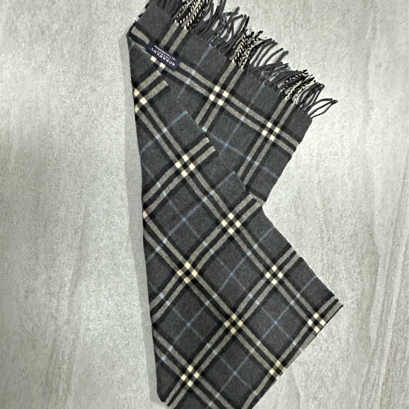 BURBERRY深灰色格紋羊絨圍巾✨-8
