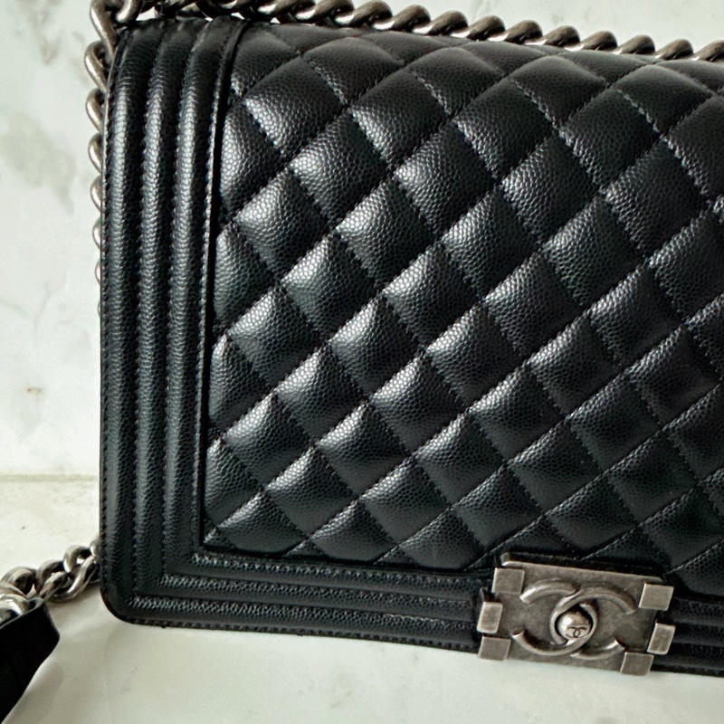 Chanel✨boy 28 黑色荔枝 做舊銀釦 鏈條包 28開-1