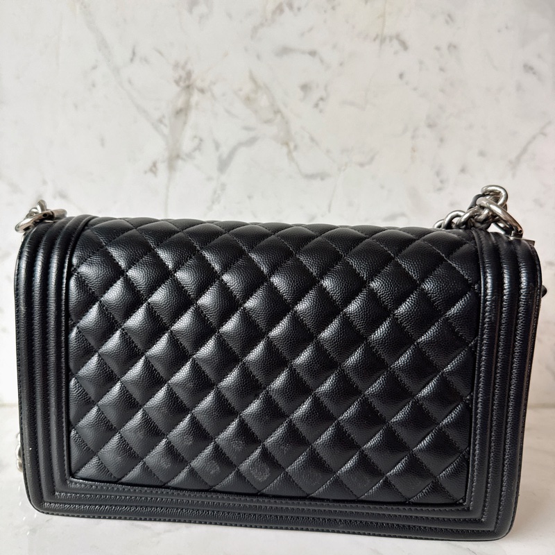 Chanel✨boy 28 黑色荔枝 做舊銀釦 鏈條包 28開-3
