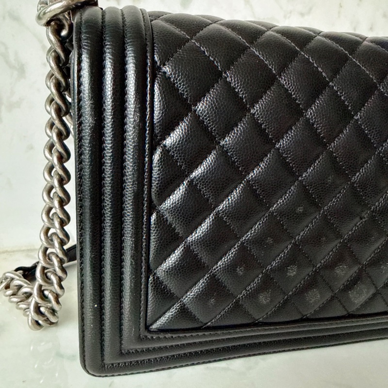 Chanel✨boy 28 黑色荔枝 做舊銀釦 鏈條包 28開-4