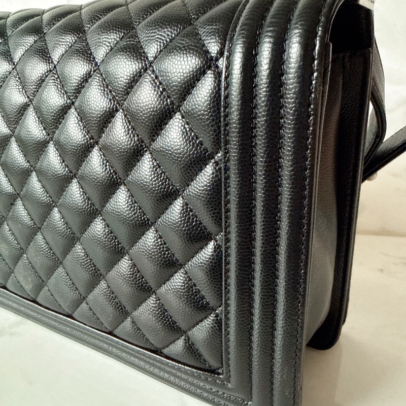 Chanel✨boy 28 黑色荔枝 做舊銀釦 鏈條包 28開-9