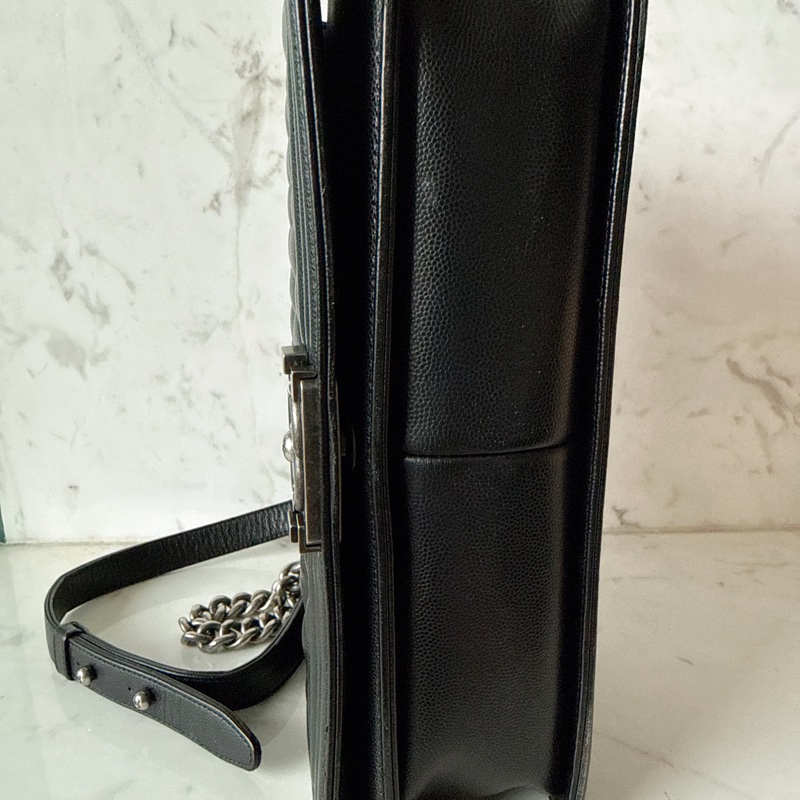 Chanel✨boy 28 黑色荔枝 做舊銀釦 鏈條包 28開-10