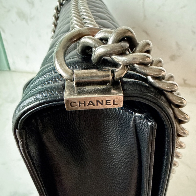 Chanel✨boy 28 黑色荔枝 做舊銀釦 鏈條包 28開-12