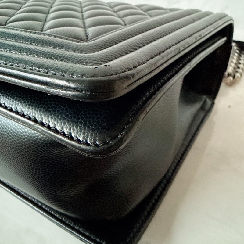 Chanel✨boy 28 黑色荔枝 做舊銀釦 鏈條包 28開-14