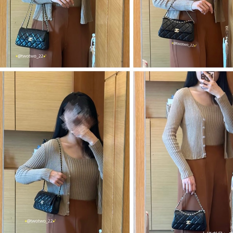 🌟全新Chanel 25s 手機包 黑金 芯片款-6