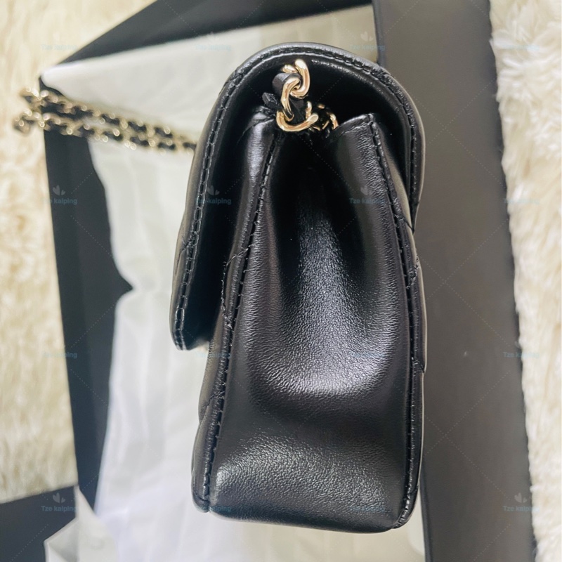 🌟全新Chanel 25s 手機包 黑金 芯片款-16