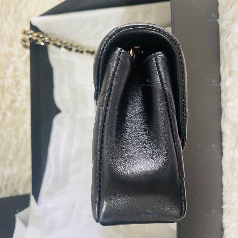 🌟全新Chanel 25s 手機包 黑金 芯片款-17