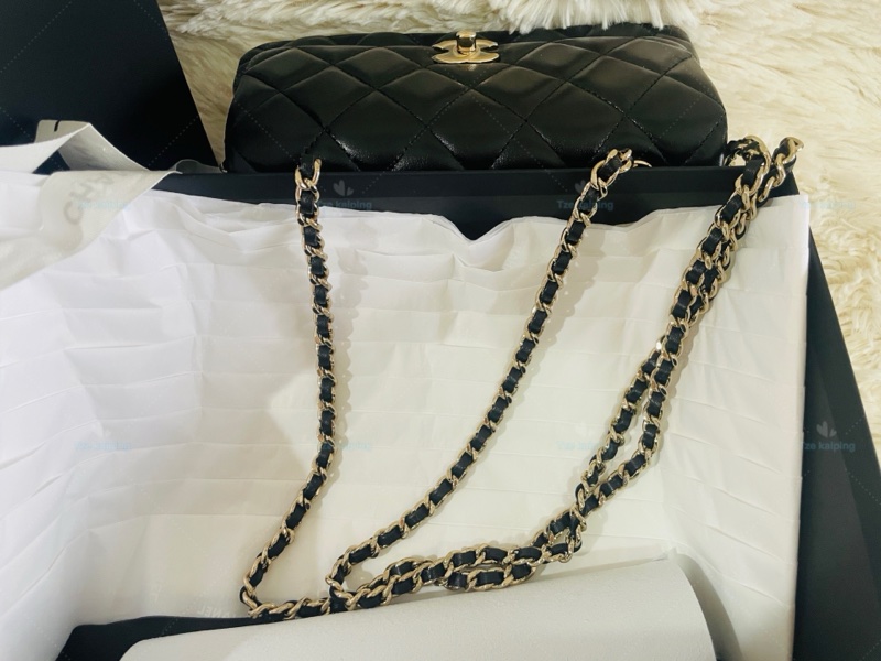 🌟全新Chanel 25s 手機包 黑金 芯片款-22