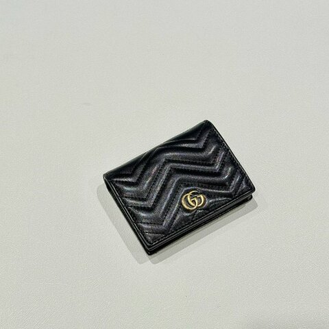 GUCCI - 黑色牛皮金釦GG Marmont 短夾