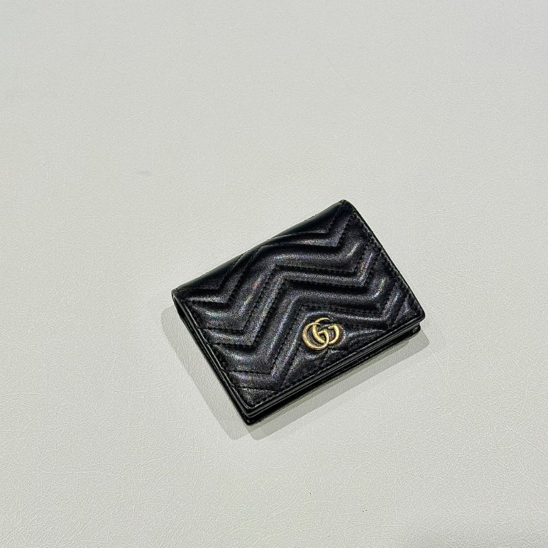 GUCCI - 黑色牛皮金釦GG Marmont 短夾-0