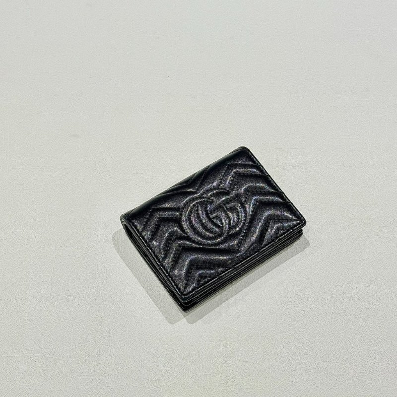 GUCCI - 黑色牛皮金釦GG Marmont 短夾-1