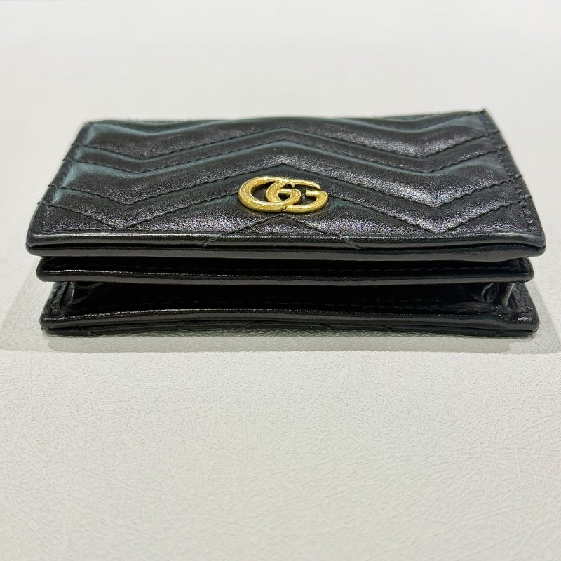 GUCCI - 黑色牛皮金釦GG Marmont 短夾-2