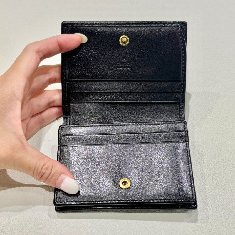 GUCCI - 黑色牛皮金釦GG Marmont 短夾-3